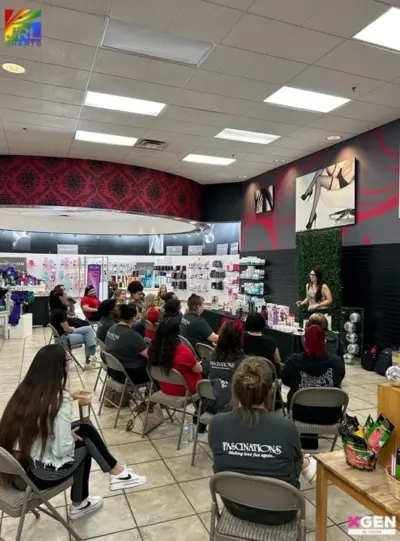 Customers attend XGEN Ask a Sexologist event listening to Dr. Mindy at Fascinations retail store focused on sexual wellness education