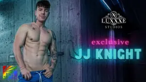 JJ Knight posing for Luxxxe Studios exclusive contract announcement in LGBTQ digital entertainment industry