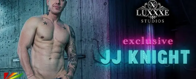 JJ Knight posing for Luxxxe Studios exclusive contract announcement in LGBTQ digital entertainment industry