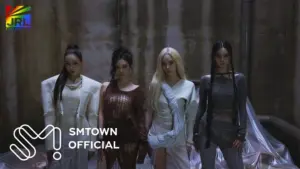 aespa members in WDA Whole Different Animal music video scene featuring futuristic K-pop visuals