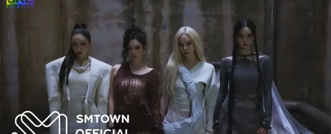 aespa members in WDA Whole Different Animal music video scene featuring futuristic K-pop visuals