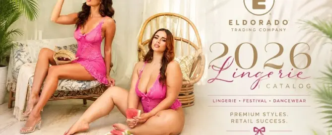 Models showcase styles from the Eldorado 2026 Lingerie Catalog featuring retail-ready lingerie, festival fashion, and dancewear collections for wholesale buyers.