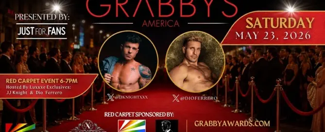 Grabbys America 2026 red carpet event in Chicago featuring hosts JJ Knight and Dio Ferrero with Luxxxe Studios sponsors