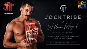 William Miguel promotes JockTribe Collector Series premium men’s wellness collaboration in luxury editorial campaign image