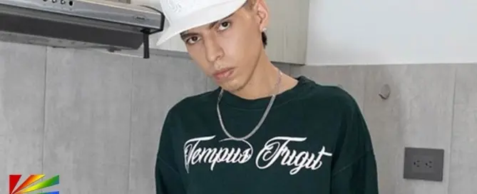 LatinBoyz newcomer Julian Colombian model posing in casual streetwear for LGBTQ digital entertainment feature