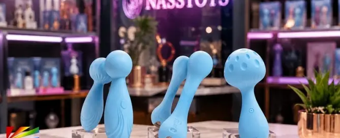 Nasstoys SKY Collection wellness devices displayed on clear glass stands in a premium retail setting