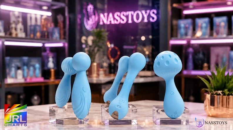 Nasstoys SKY Collection wellness devices displayed on clear glass stands in a premium retail setting