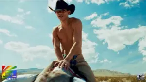 Nick Hissom stars in his YEEHAW music video featuring bold cowboy-inspired fashion and queer pop visuals.