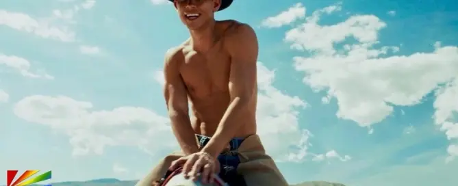 Nick Hissom stars in his YEEHAW music video featuring bold cowboy-inspired fashion and queer pop visuals.