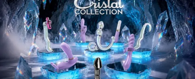 OEJ Cristal Collection luxury wellness products showcased in premium crystal-themed retail campaign display
