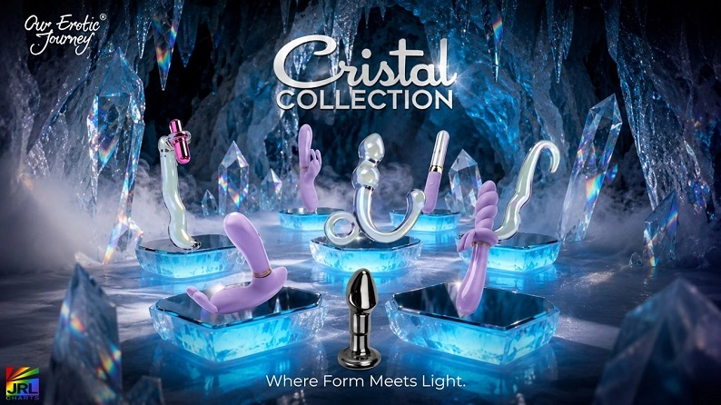 OEJ Cristal Collection luxury wellness products showcased in premium crystal-themed retail campaign display