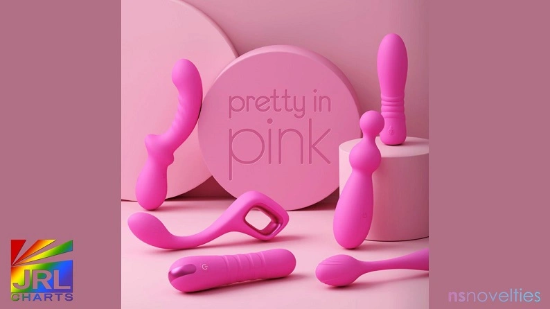 Pink luxury retail display background promoting the Pretty in Pink Collection by NS Novelties for B2B wellness and retail merchandising.