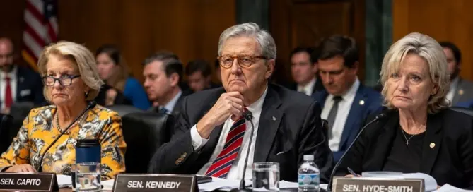 Republican senators debate proposed HUD housing funding cuts during a congressional hearing on affordable housing and federal budget policy.