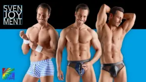 JRL CHARTS feature image showing Svenjoyment men’s underwear collection with blue striped nautical style, dark blue thong and black brief designs
