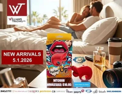 Williams Trading Co digital catalog May 2026 showcasing new arrivals for wholesale adult retail buyers