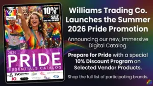 Williams Trading Co Pride 2026 retail campaign featuring digital catalog and 10 percent vendor discount program