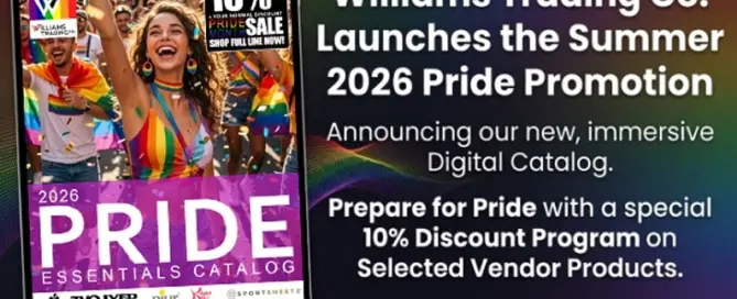 Williams Trading Co Pride 2026 retail campaign featuring digital catalog and 10 percent vendor discount program