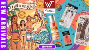 Williams Trading summer new arrivals promotional graphic featuring seasonal retail wellness and novelty products for adult retailers