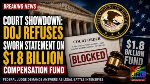 Department of Justice legal battle over a blocked $1.8 billion compensation fund following a federal court order and constitutional dispute.