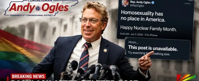 Congressman Andy Ogles amid controversy after deleting a social media post criticizing homosexuality during Pride Month.