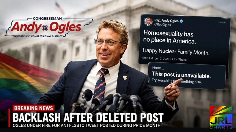 Congressman Andy Ogles amid controversy after deleting a social media post criticizing homosexuality during Pride Month.