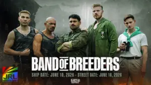 Band Of Breeders DVD promotional artwork featuring Alexandro Cabrera, Ander The Viking, Beau Butler, John Jai, and Jordan Fox from MEN.com.