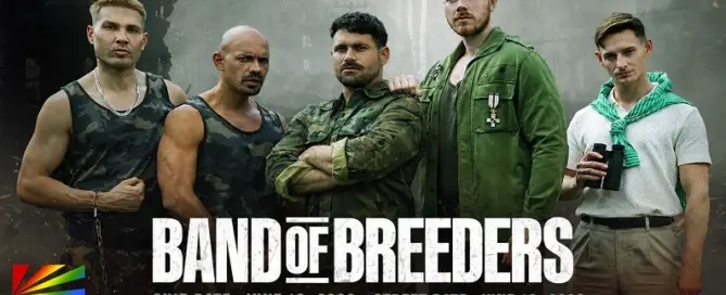 Band Of Breeders DVD promotional artwork featuring Alexandro Cabrera, Ander The Viking, Beau Butler, John Jai, and Jordan Fox from MEN.com.