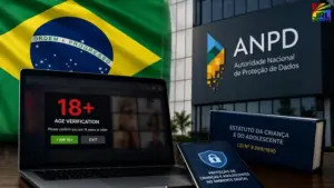 Brazil Digital ECA compliance concept featuring age verification technology, ANPD regulatory oversight, online safety protections, and digital platform accountability in Brazil.