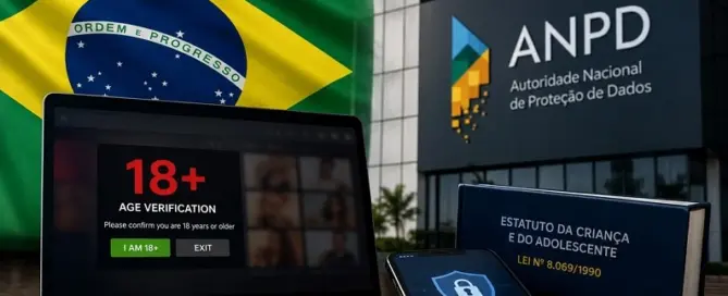 Brazil Digital ECA compliance concept featuring age verification technology, ANPD regulatory oversight, online safety protections, and digital platform accountability in Brazil.