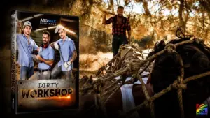 Promotional image for Dirty Workshop DVD featuring a dramatic forest-themed scene inspired by one of the feature storylines from the ASGMax release.