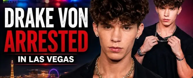 Drake Von pictured in a Hollywood-style news graphic following reports of his arrest in Las Vegas.