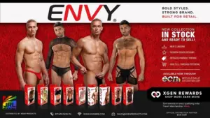 ENVY Menswear showcases fashion-forward men's lingerie styles available to specialty retailers through ECN Wholesale and XGEN Products.