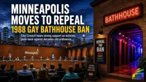 Minneapolis City Council debates repeal of the 1988 gay bathhouse ban as activists, public health advocates and community leaders support legalization efforts.