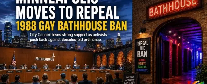 Minneapolis City Council debates repeal of the 1988 gay bathhouse ban as activists, public health advocates and community leaders support legalization efforts.