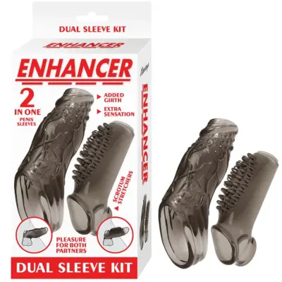 Retail packaging for the Nasstoys ENHANCER Dual Sleeve Kit-SMOKE featuring two textured sleeve designs in one value-driven package.