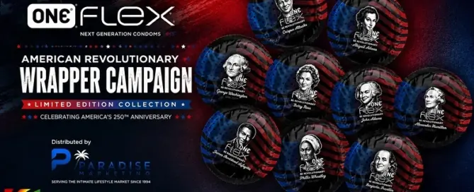 ONE Flex limited-edition American Revolutionary Wrapper Campaign featuring historic American figures and distributed by Paradise Marketing.