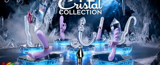 Dollmora Wellness showcases the Our Erotic Journey Cristal Collection featuring premium body-safe glass and silicone intimate wellness products in a luxury retail partnership.