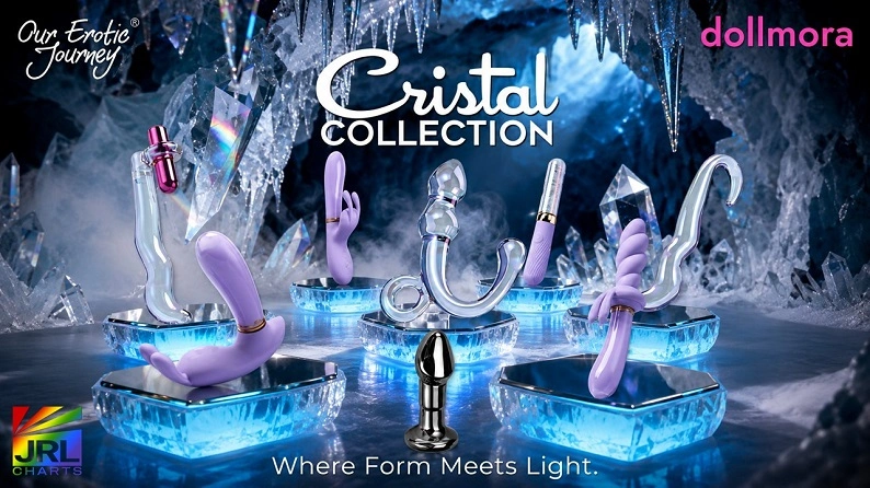 Dollmora Wellness showcases the Our Erotic Journey Cristal Collection featuring premium body-safe glass and silicone intimate wellness products in a luxury retail partnership.