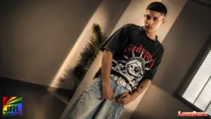 Sebastian, emerging LatinBoyz Network model featured in a Hollywood-style promotional portrait