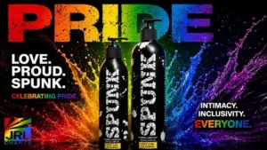 SPUNK Lube Pride Month 2026 campaign featuring FDA-cleared hybrid lubricant bottles with rainbow Pride colors celebrating inclusion, intimacy and self-expression.