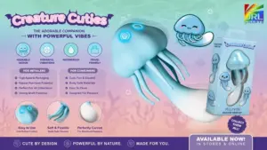 XR Brands Jellyvibe Silicone Vibrator from the Creature Cuties Collection featuring dual independent motors, waterproof design and retailer-friendly packaging.