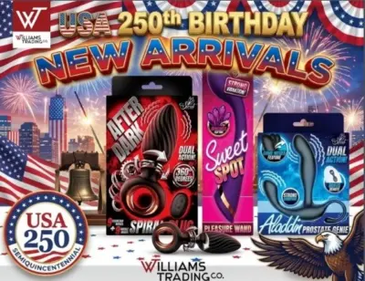 Williams Trading USA 250th Birthday New Arrivals digital catalog featuring Sweet Dreams intimate wellness products for specialty retailers.