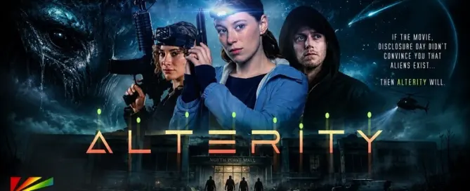 The ALTERITY (2026) official trailer artwork features Mina Sundwall, Jeremy Sumpter and Brittney Rae Carrera confronting a terrifying extraterrestrial threat in a sci-fi horror thriller.