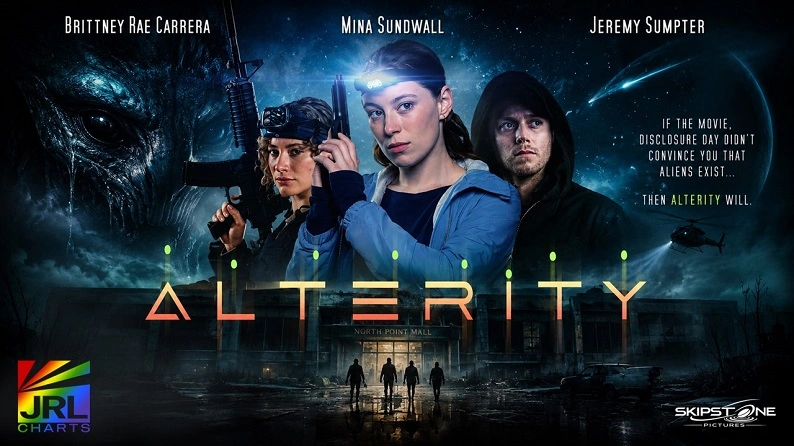 The ALTERITY (2026) official trailer artwork features Mina Sundwall, Jeremy Sumpter and Brittney Rae Carrera confronting a terrifying extraterrestrial threat in a sci-fi horror thriller.