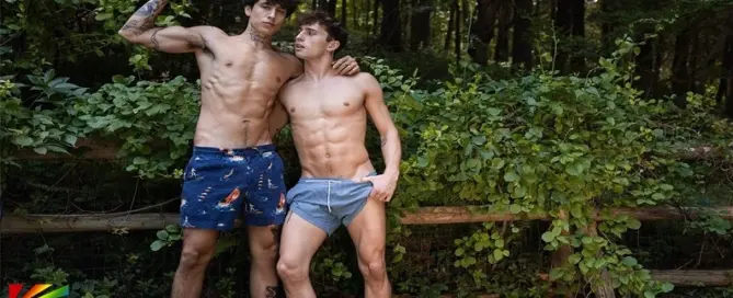Official CockyBoys trailer thumbnail featuring Angel Elias and Smith Sterling in an outdoor summer romance.