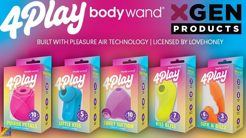 Bodywand® 4Play Collection by XGEN Products showcasing five Pleasure Air Technology personal wellness devices for specialty retail.