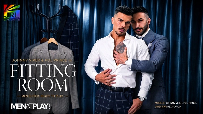Johnny Viper and Pol Prince appear in tailored suits in MENatPLAY's Fitting Room, a fashion-inspired production directed by Rex Marco.