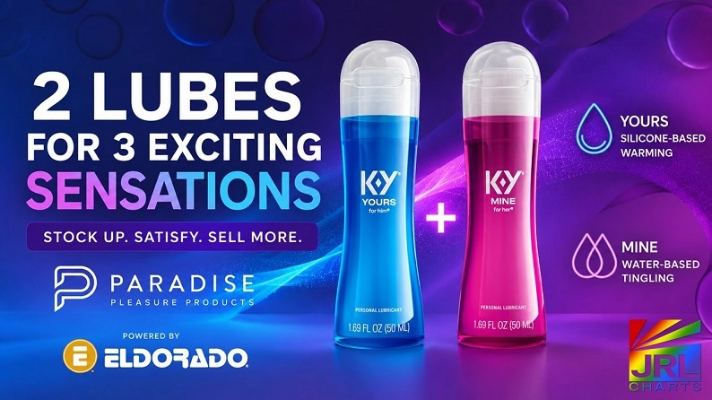 K-Y Yours + Mine Couples Lubricants from Paradise Pleasure Products available through Eldorado for adult retailers.
