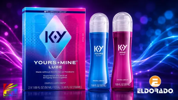 K-Y Yours + Mine Couples Lubricants gift set featuring Yours silicone-based warming lubricant and Mine water-based tingling lubricant.