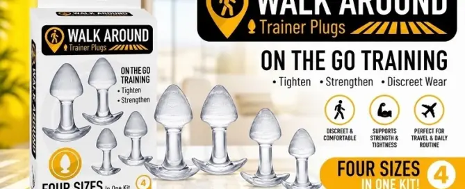 NASSTOYS Walk Around Trainer Plugs retail display featuring the Black and Clear four-size wellness training kits designed for specialty retailers worldwide.